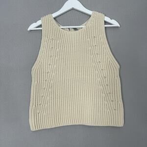 Vince Sweater Womens Medium Beige Textured Rib Knit Tank Neutral Minimalist Crop